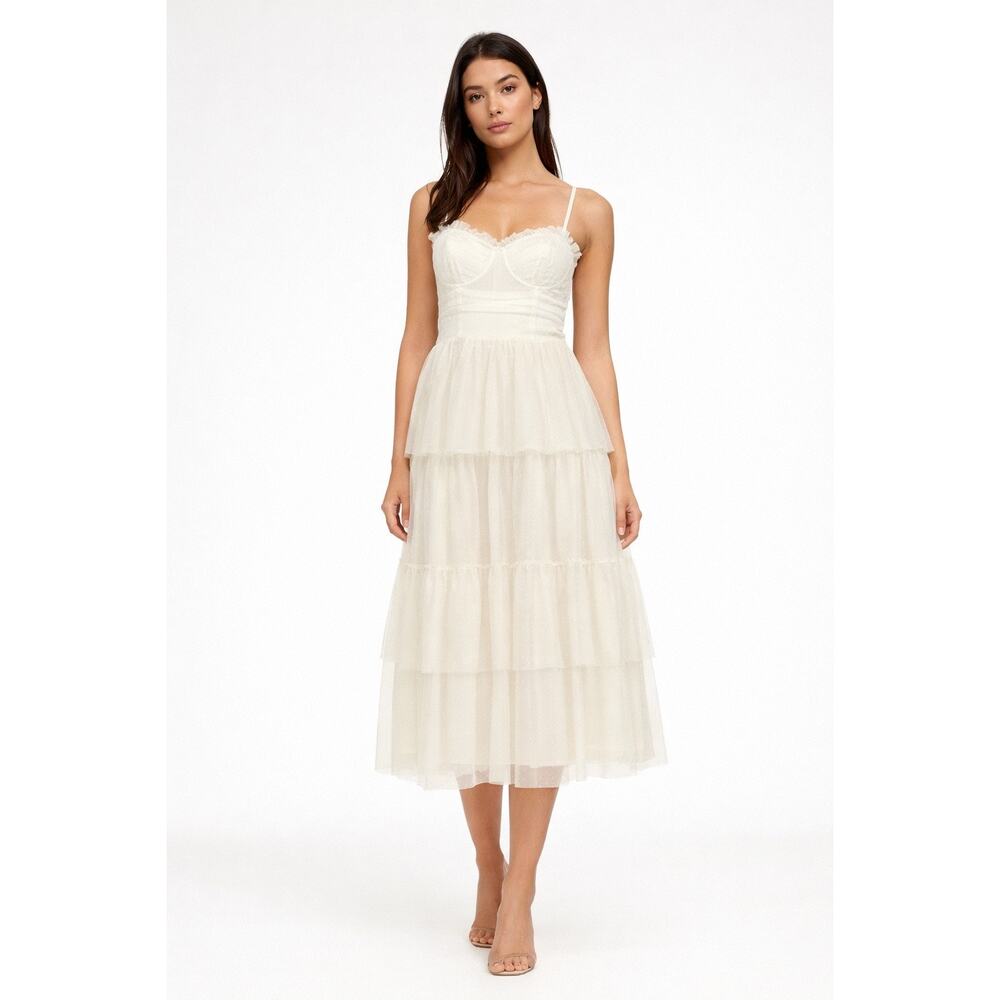 Lulus 2010s Ivory Swiss Dot Mesh Bustier Tiered Dress Medium